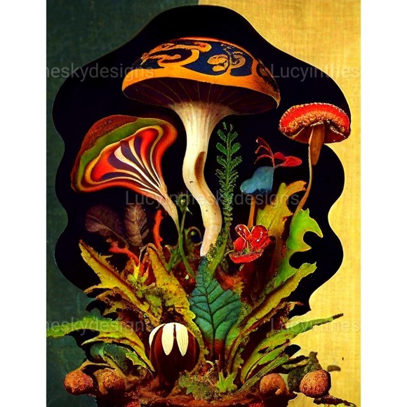 Art Print Retro Mushroom Painting Nature Print 8.5x11 - Picture 2 of 5